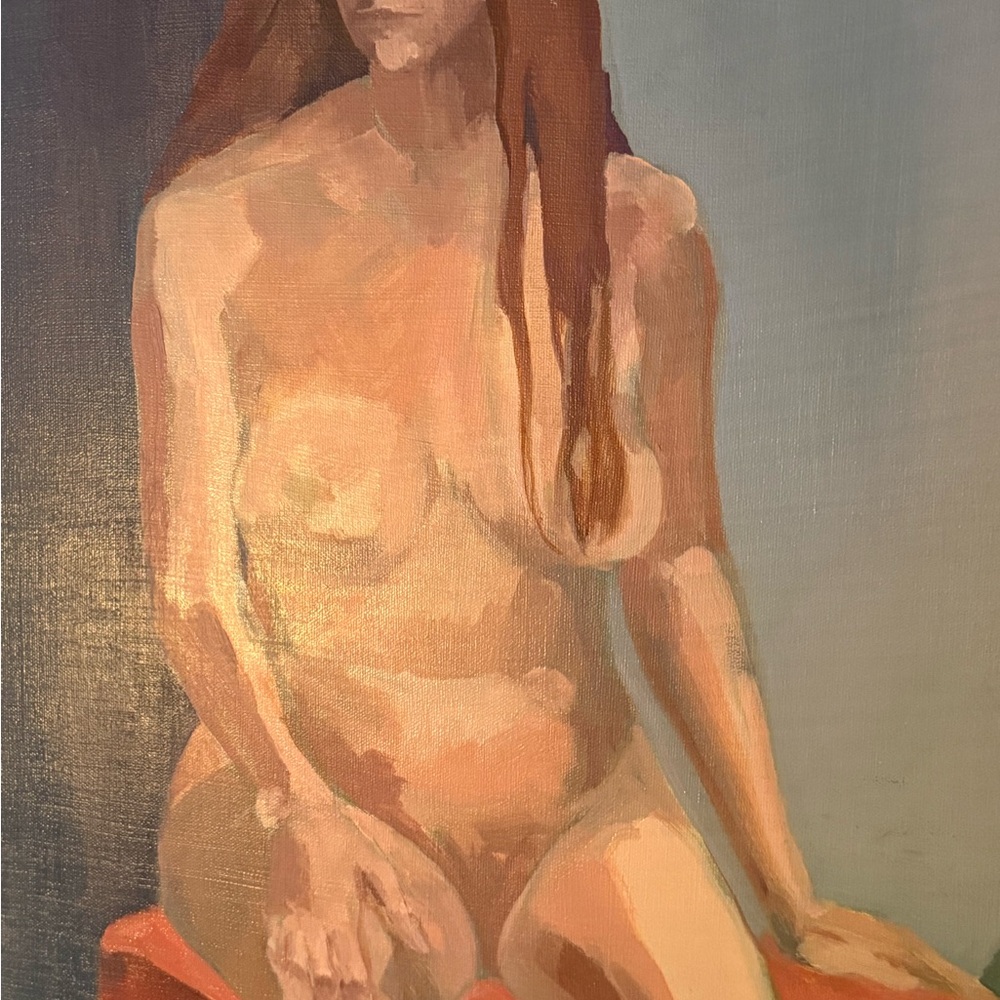 Original Nude Art Canvas with Red and Blue Tones - Picture 3 of 8